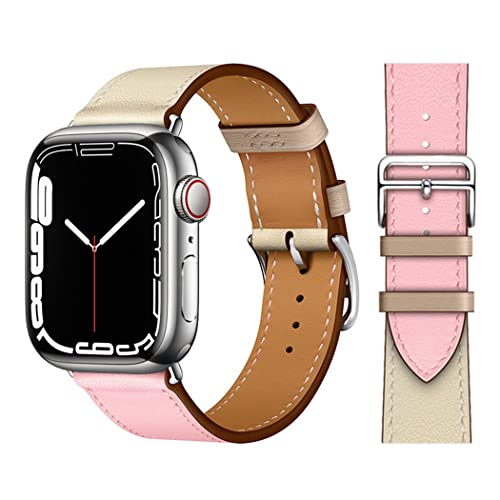 Kompatibel für Apple Watch Band 41mm 40mm 38mm Lederarmband für Damen Herren Single Tour Strap Armband für iWatch Ultra Series 8 7 6 SE 5 4 3 2 1,10 rose-craie von KIMAIXA