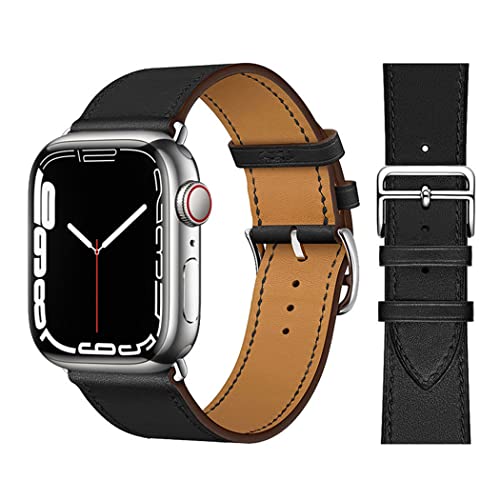 Kompatibel für Apple Watch Band 49mm 45mm 44mm 42mm Lederarmband für Damen Herren Single Tour Strap Armband für iWatch Ultra Series 8 7 6 SE 5 4 3 2 1,2 black von KIMAIXA