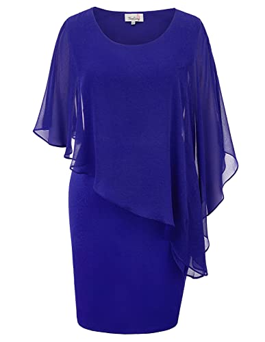 KIMCURVY Damen Chiffon Cape Knielang Cocktailkleid mit Overlay Königsblau XXL von KIMCURVY