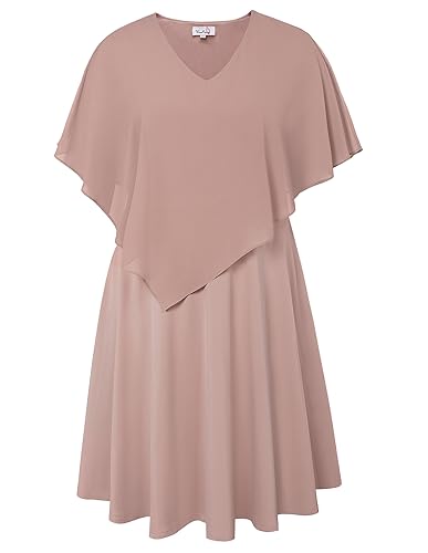 KIMCURVY Damen Große Größe Cape Chiffon Cocktailkleid V-Ausschnitt A-Line Knielang Abendkleid mit Overlay von KIMCURVY