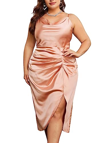 KIMCURVY Damen Große Größen Elegant Cocktailkleid Spagehtti Träger Partykleid Schulterfrei Kleid Rosa von KIMCURVY