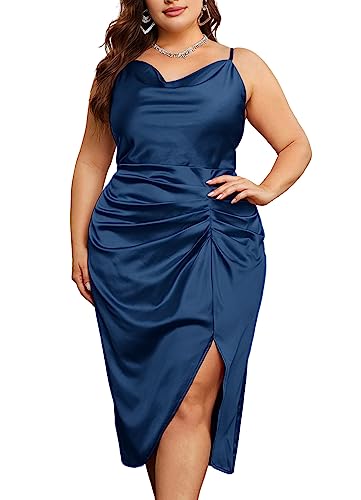 KIMCURVY Damen Große Größen Elegant Spagehtti Träger Cocktailkleid Schulterfrei Partykleid Kleid Navy blau von KIMCURVY