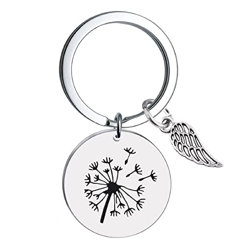 KIMLUD Keychain Damen Taschen Silber Edelstahl Schlüsselanhänger Pusteblume Ornament Runde Platte Schriftzug Muster Geschenk Schlüsselanhänger Anhänger Geschenk F von KIMLUD