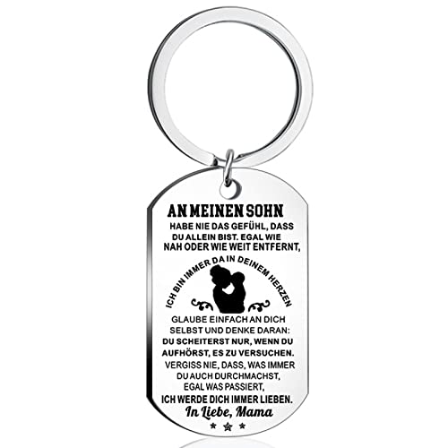 KIMLUD Schlüsselanhänger Damen Taschenanhänger Kind Sohn Geschenk Deutscher Edelstahl Schlüsselanhänger Schlüsselanhänger Hang Tag Schmuck Charm Dekoration Silber von KIMLUD