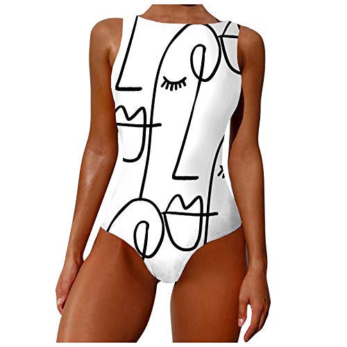 Badeanzug Damen Bauchweg Einteiler Figurformend Graffiti Abstract Print Kreuz Push up Große Größen Sportlich Beachwear Bademode Schwimmanzug Bikini Set Badebekleidung (A-Weiß, S) von KIMODO Bekleidung