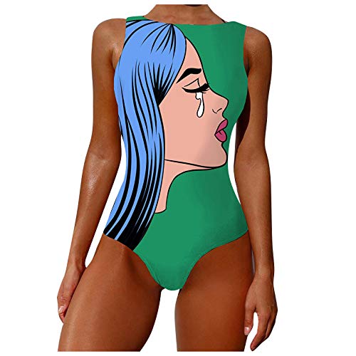 Badeanzug Damen Bauchweg Einteiler Figurformend Graffiti Abstract Print Kreuz Push up Große Größen Sportlich Beachwear Bademode Schwimmanzug Bikini Set Badebekleidung (C-Grün, XXL) von KIMODO Bekleidung