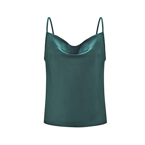 Damen Satin Top Ärmelloses Weste Verstellbares Spaghettiträger Leibchen Sexy Crop Top Einfarbiges V-Ausschnitt Weiche Sommerbluse Shirt Tanktops (Grün, XXL) von KIMODO Bekleidung