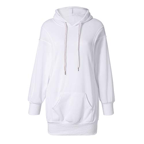 KIMODO Damen Hoodie Langarm Sweatkleid Sweatshirt Maxi Kapuzenpullover Kapuzenpulli Frauen Long Hoodie Lang Pullover Sweat Hoody Loose Casual Einfarbige Sweatshirtkleid (Weiß, M) von KIMODO Bekleidung