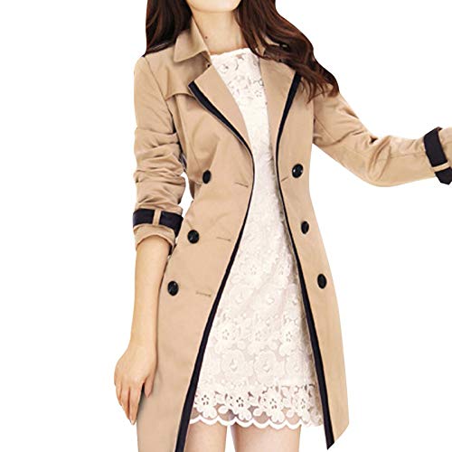 KIMODO Trenchcoat Lang Mantel Damen mit Gürtel Mode Übergangs Knöpfe Zurück Bogen Bandage Slim Fit Winter Herbst Geknöpfter Windbreaker Jacken Top (Beige, M) von KIMODO Bekleidung