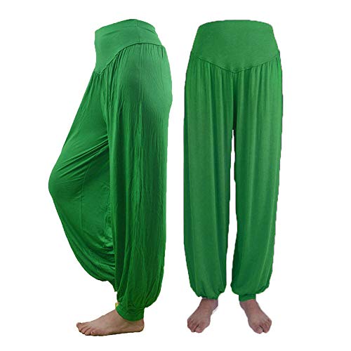 KIMODO® Damen Lose Elastische Haremshose Yoga Sport Tanz Pumphose Weiche Hose Einfarbig Freizeit Jogginghose Pants Große Größen (L, Grün) von KIMODO Damen Hosen