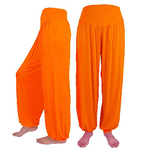 KIMODO® Damen Lose Elastische Haremshose Yoga Sport Tanz Pumphose Weiche Hose Einfarbig Freizeit Jogginghose Pants Große Größen (Orange, 3XL) von KIMODO Damen Hosen