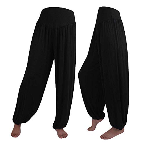 KIMODO® Damen Lose Elastische Haremshose Yoga Sport Tanz Pumphose Weiche Hose Einfarbig Freizeit Jogginghose Pants Große Größen (Schwarz, 3XL) von KIMODO Damen Hosen