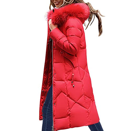 KIMODO Daunenjacke Damen Daunenjacke Lang Mantel Steppmantel Wintermantel Mit Kapuze Winter Warm Winddicht Jacke Outdoorjacke Steppjacke Steppmantel(Rot-b，4XL) von KIMODO