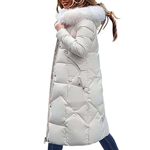 KIMODO Daunenjacke Damen Daunenjacke Lang Mantel Steppmantel Wintermantel Mit Kapuze Winter Warm Winddicht Jacke Outdoorjacke Steppjacke Steppmantel(Weiß-b，4XL) von KIMODO