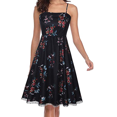 KIMODO Sommerkleid Abendkleid Ärmelloses Cocktailkleid Damen Kleid Vintage Einfarbig Bedrucktes LeopardenmusterV-Ausschnitt Rockabilly Retro Kleider Minikleid von KIMODO