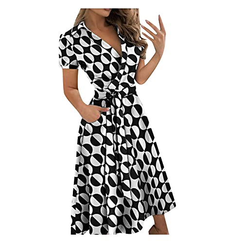 KIMODO Sommerkleid V-Ausschnitt Freizeitkleider Cocktailkleid Damen Elegant Lange Kleider Rüschen Partykleid Maxikleider Strandkleid Blusenkleid mit Bowknot Ärmeln (F-Grau, XXL) von KIMODO