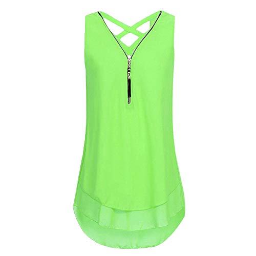 KIMODO T Shirt Kreuz-Rück Hem Blusen Tank Top mit Reißverschluss und V-Ausschnitt Damen Camisole Sommer Lose Freizeithemd Weste Große Größen von KIMODO