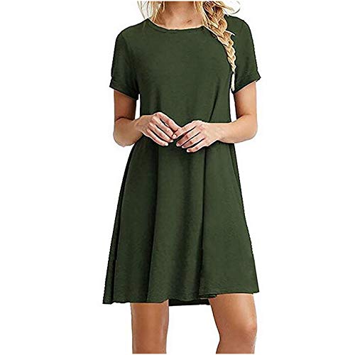 KIMODO T-Shirtkleid Sommerkleid Freizeitkleid Atmungsaktives Kleid Damen Shirtkleid mit Farbverlauf in Batik-Optik Tunika Rundhals Kurzarm Knielang Langes Locker Minikleid(K1-Green,XXL) von KIMODO