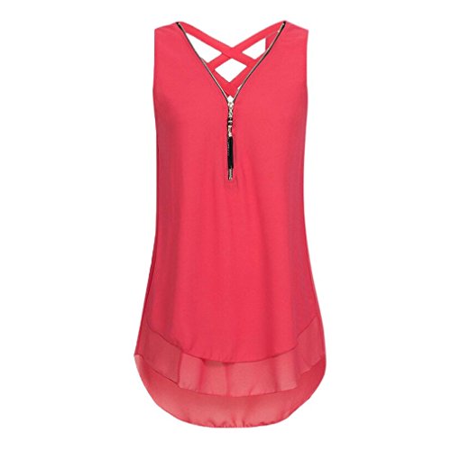 Kimodo 2018 T Shirt Blusen Tank Top Damen Camisole Sommer Lose Weste Freizeithemd Bluse Schwarz Blau Rosa Große Größe (S, A-Rot) von KIMODO