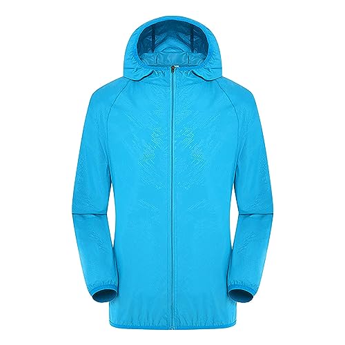 Regenjacke Damen Wasserdicht Outdoorjacke Atmungsaktiv Herbst Übergangsjacke Leichte Jacke mit Kapuze Windbreaker zum Wandern Reisen Treking Fahrrad Übergangsjacke (a-Sky Blue, XL) von KIMODO