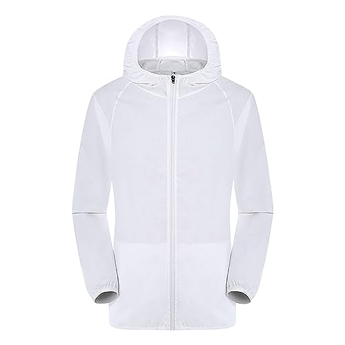 Regenjacke Damen Wasserdicht Outdoorjacke Atmungsaktiv Herbst Übergangsjacke Leichte Jacke mit Kapuze Windbreaker zum Wandern Reisen Treking Fahrrad Übergangsjacke (a-White, XXXXL) von KIMODO