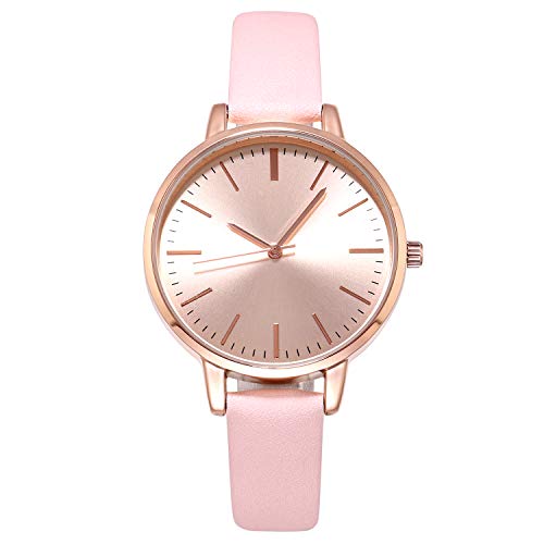 KIMOMT Damen-Uhren, Lederband, luxuriös, Quarz, wasserdicht, modisch, kreative Armbanduhr für Damen, Mädchen (Rosa-Roségold) von KIMOMT