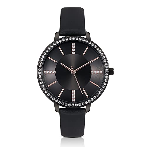 KIMOMT Damenuhren Lederband Luxus Quarzuhren wasserdichte Mode Kreative Armbanduhr für Damen Mädchen Damen (Schwarz(809)) von KIMOMT