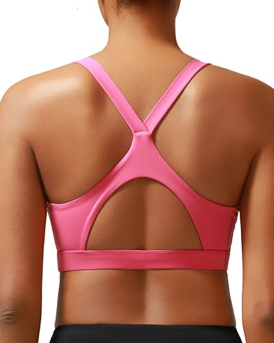 KIMTREE Sport-BHs für Damen, U-Rücken, gepolstert, mittlere Unterstützung, kabellos, Yoga, Workout, Longline, Sport-BH mit abnehmbaren Körbchen, B-Bright Pink, Medium von KIMTREE