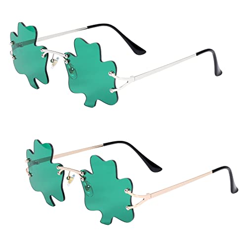 2 Paar Kleeblatt Sonnenbrille, Irische Kleeblatt Brille Grüne Leprechaun Kostüm Brille St. Patricks Day Accessoires St. Patrick Party Deko für Damen Herren Kinder Erwachsene (Dunkelgrün) von KINBOM