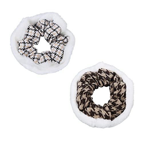 2 Stück Haargummis für Mädchen, Pelziges Weiches Künstliches Kaninchenfell Scrunchies Set Haargummi Scrunchies Haarschmuck für Frauen, Mädchen, Dickes Haar (Boho-Stil) von KINBOM