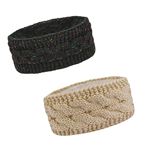 2 Stück Zopfmuster Ohrenwärmer Stirnband, Dehnbar Gestrickte Ohrenwärmer Damen Stirnband Dicke Winterstirnbänder für Damen Mädchen Winter Outdoor-Aktivitäten Geschenk von KINBOM