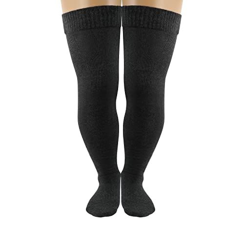 KINBOM 1 Paar Baumwolle Übergröße Hochsocken für Damen, Extra Lange Oberschenkel Strümpfe Overknees Strümpfe Dicke Oberschenkel mit Rutschfestem Silikon-Design für Dicke Oberschenkel (Schwarz) von KINBOM