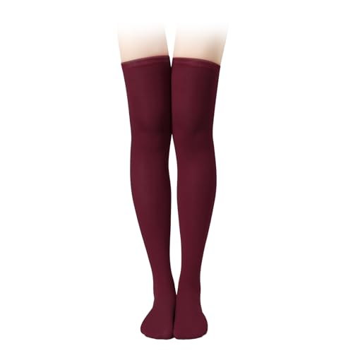 KINBOM 1 Paar Oberschenkelhohe Socken, Baumwolle Weich Kniestrümpfe Lange Strümpfe Damen Overknee für Damen Mädchen Alltagskleidung Kostüme Weihnachts-Cosplay (Burgund) von KINBOM