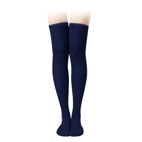 KINBOM 1 Paar Oberschenkelhohe Socken, Baumwolle Weich Kniestrümpfe Lange Strümpfe Damen Overknee für Damen Mädchen Alltagskleidung Kostüme Weihnachts-Cosplay (Dunkelblau) von KINBOM