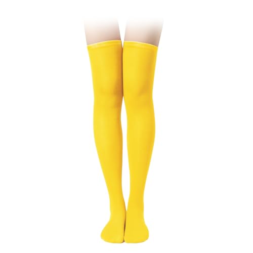KINBOM 1 Paar Oberschenkelhohe Socken, Baumwolle Weich Kniestrümpfe Lange Strümpfe Damen Overknee für Damen Mädchen Alltagskleidung Kostüme Weihnachts-Cosplay (Gelb) von KINBOM