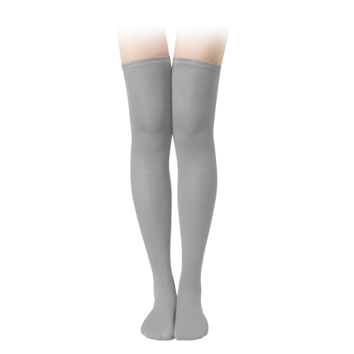 KINBOM 1 Paar Oberschenkelhohe Socken, Baumwolle Weich Kniestrümpfe Lange Strümpfe Damen Overknee für Damen Mädchen Alltagskleidung Kostüme Weihnachts-Cosplay (Hellgrau) von KINBOM