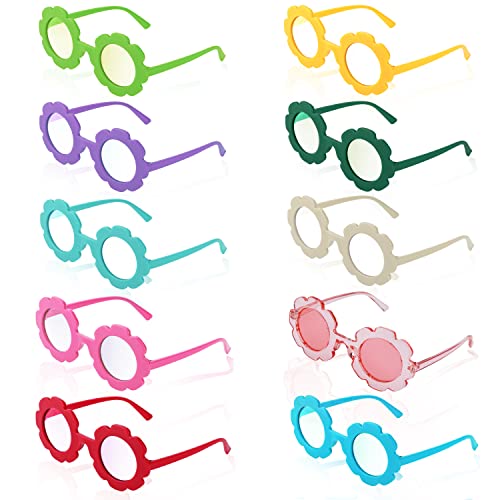 KINBOM 10 Stück Blumen Sonnenbrille, Runde Blumen Sonnenbrille Kinder Sonnenblumensonnenbrille Bunte Outdoor-Brillen für Kinder von KINBOM