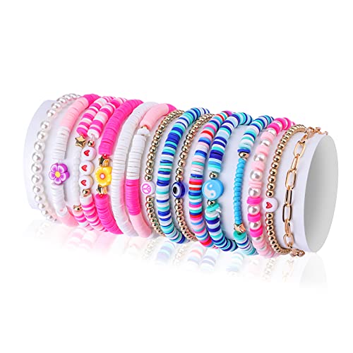 KINBOM 16 Stück Böhmische Armbänder,Bunte Adrette Heishi Armbänder Boho Perlen Stretch Armband Sommer Strandschmuck für Frauen von KINBOM