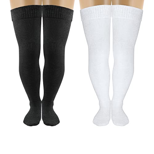 KINBOM 2 Paar Baumwolle Übergröße Hochsocken für Damen, Extra Lange Oberschenkel Strümpfe Overknees Strümpfe Dicke Oberschenkel mit Rutschfestem Silikon-Design für Dicke Oberschenkel (Schwarz; Weiß) von KINBOM