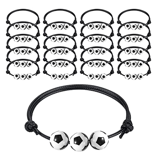 KINBOM 20 Stück Sport Charm Armbänder, Verstellbares Sport Armband Sport Ball Armband Schwarzes Seil Armband Herren für Jungen Mädchen Teenager Erwachsene Geburtstagsfeier (Fußball Perle) von KINBOM