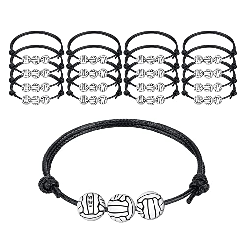 KINBOM 20 Stück Sport Charm Armbänder, Verstellbares Sport Armband Sport Ball Armband Schwarzes Seil Armband Herren für Jungen Mädchen Teenager Erwachsene Geburtstagsfeier (Volleyball Perle) von KINBOM