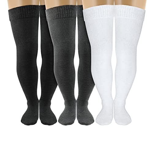 KINBOM 3 Paar Baumwolle Übergröße Hochsocken, Extra Lange Oberschenkel Strümpfe Overknees Strümpfe Dicke Oberschenkel mit Rutschfestem Silikon-Design für Dicke Oberschenkel (Schwarz; Weiß; Grau) von KINBOM