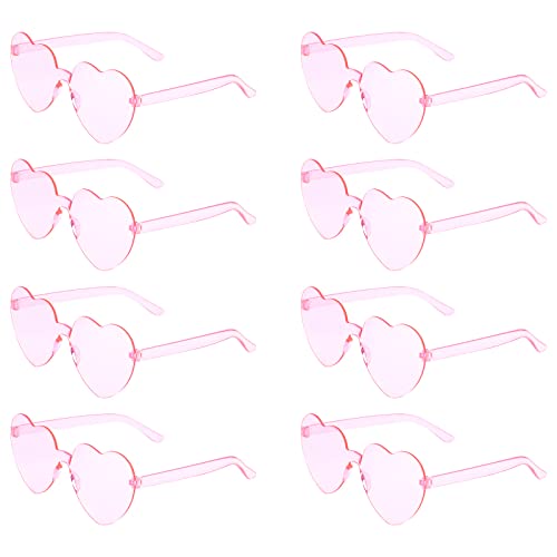 KINBOM 8 Stück Herz Sonnenbrille, Stilvoll Randlose Herzbrillen Transparent Randlose Sonnenbrille für Damen Mädchen auf Sommer Party Geburtstagsfeier Junggesellenabschied (Rosa) von KINBOM