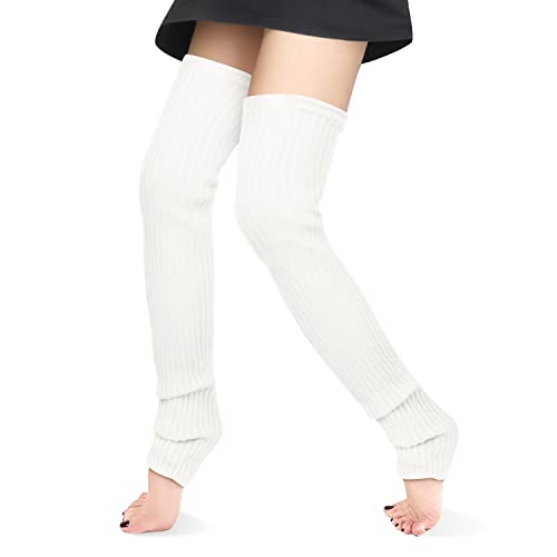 Beinlinge Lang für Frauen, Winter Oberschenkel Hoch Gerippter Strick Fußlose Beinwärmer Damen Overknee Verlängert Dick Beinlinge Frauen für Mädchen Bein Stulpen (Weiß) von KINBOM