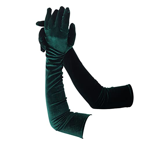 KINBOM Opernhandschuhe Lang, Samt Dehnbar Handschuhe Damen Samthandschuhe Abendhandschuhe Tanzhandschuhe (Schwarz Grün) von KINBOM