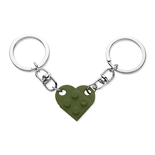 KINBOM Schlüsselanhänger Herz Set, 2 Stück Schlüsselanhänger Herz für Zwei Heart Keychain Paar Schlüsselanhänger Valentinstagsgeschenk für Freundin Freund (Armeegrün) von KINBOM
