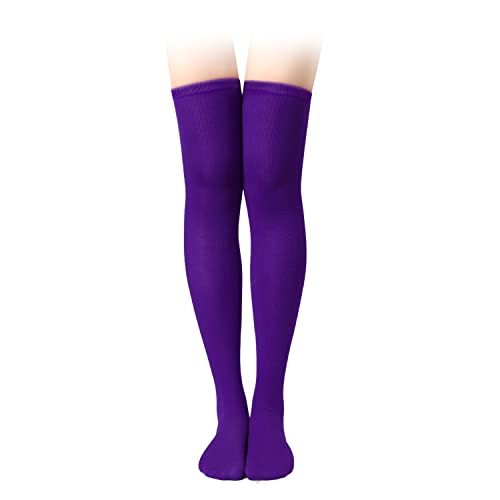 Oberschenkelhohe Socken, 65cm Lang Weich Kniestrümpfe Lange Strümpfe für Damen Mädchen Alltagskleidung Festival Halloween Weihnachten Kostüm Cosplay (1 Paar, Lila) von KINBOM