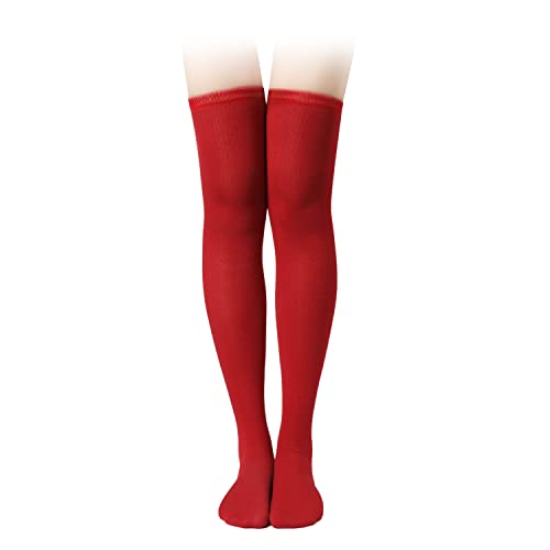 Oberschenkelhohe Socken, 65cm Lang Weich Kniestrümpfe Lange Strümpfe für Damen Mädchen Alltagskleidung Festival Halloween Weihnachten Kostüm Cosplay (1 Paar, Rot) von KINBOM