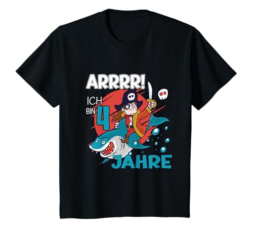 Kinder 4. Geburtstag Vierjähriger Ich bin 4 Pirat Party T-Shirt Kinder 4. Geburtstag Vierjähriger Ich bin 4 Pirat Party T-Shirt von KINDERGEBURTSTAG DECKO KLEIDUNG PIRAT HAI 4 JAHRE