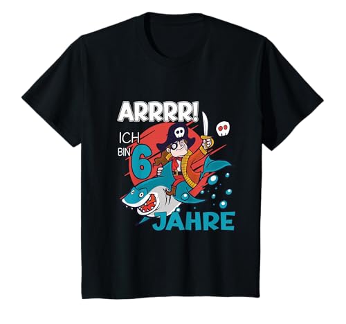 Kinder 6. Geburtstag Sechsjähriger Ich bin 6 Pirat Party T-Shirt Kinder 6. Geburtstag Sechsjähriger Ich bin 6 Pirat Party T-Shirt von KINDERGEBURTSTAG DECKO KLEIDUNG PIRAT HAI 6 JAHRE